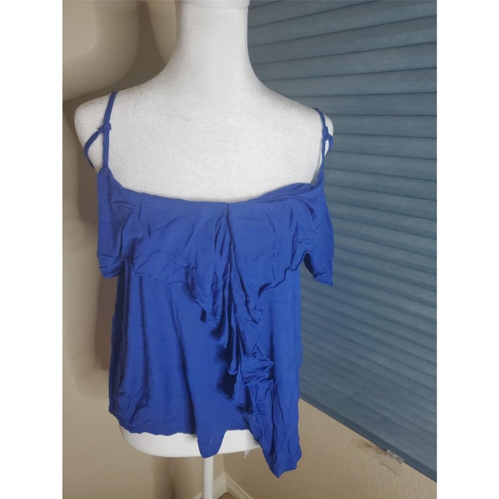 Ambiance Apparel Blue Ruffle Womans Top Size XL